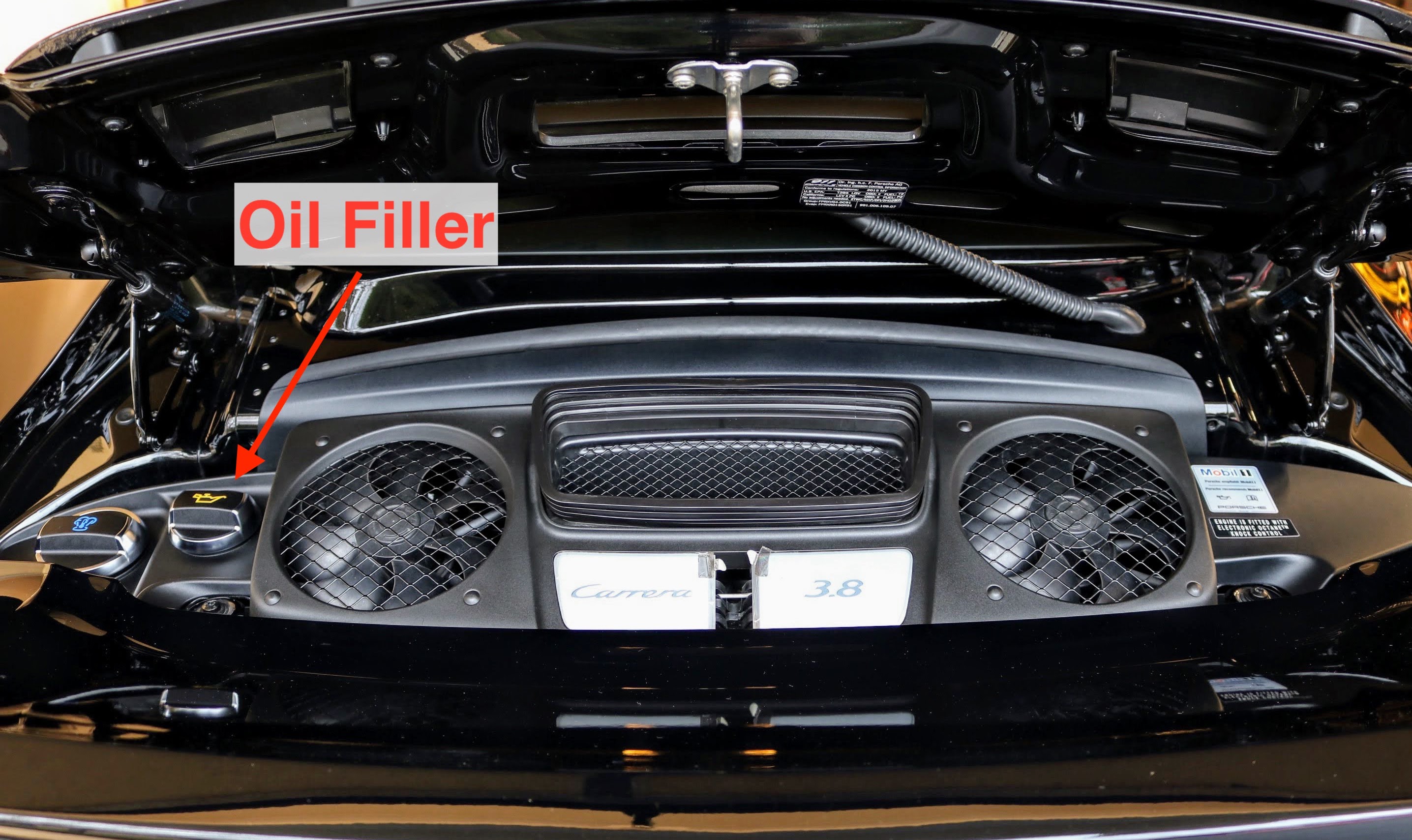 Porsche 911 (991.1) engine compartment cover and oil filler